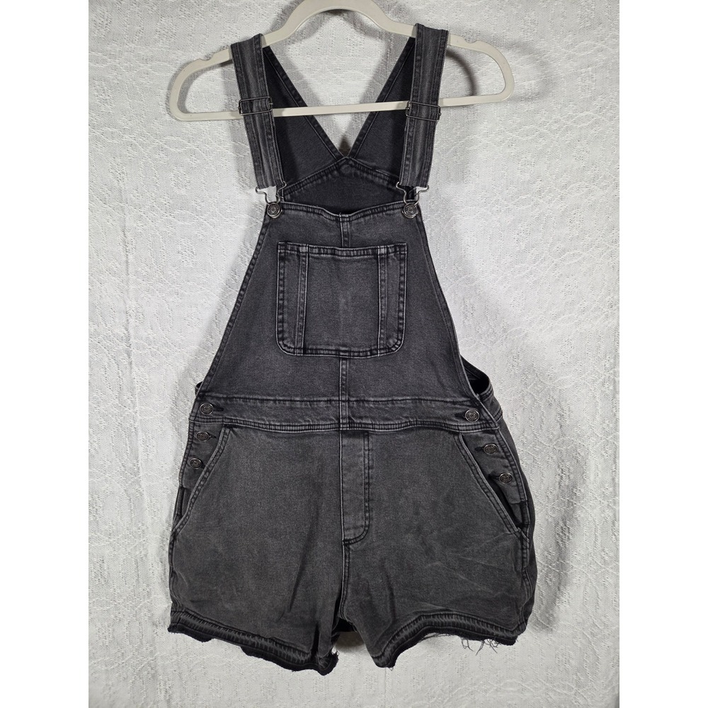 Hollister Vintage Short Overalls Washed Black Denim Stretch 3in Inseam Womens M